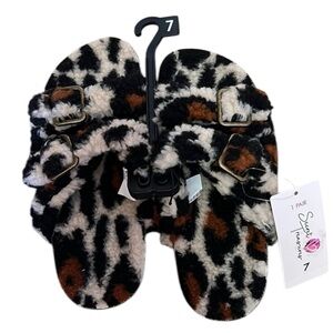 Secret Treasures Wide Strap Two Band Leopard House Shoes NWT